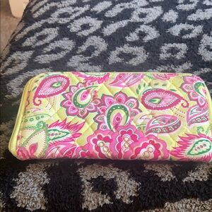 Pink and Green Paisley Fabric Wallet with Structured Design